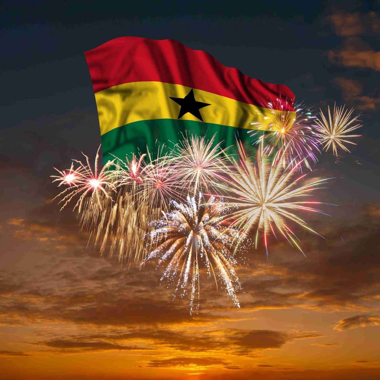Ghana flag & fireworks