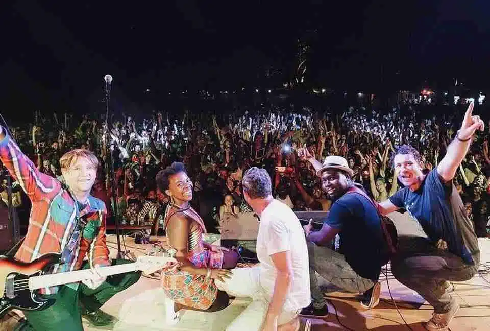 Performers and fans having a good time