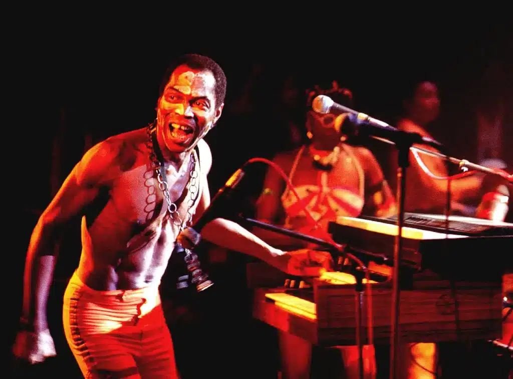 The father of Afrobeat: Fela Kuti performing in a concert