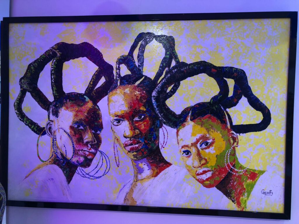 Amazing artwork of three African ladies with traditional hairstyle
