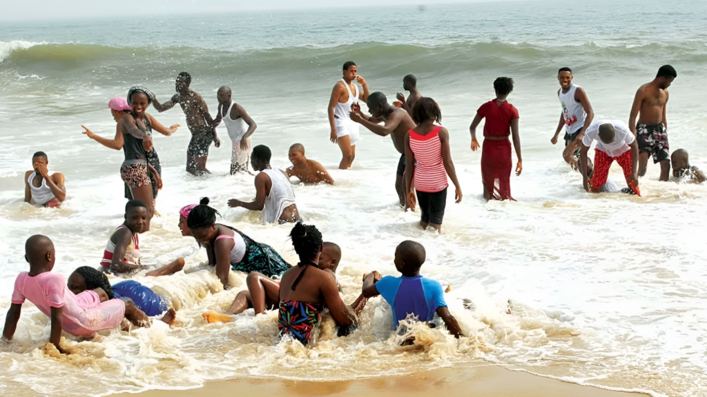 People swimming & having fun at the Elegushi Beach